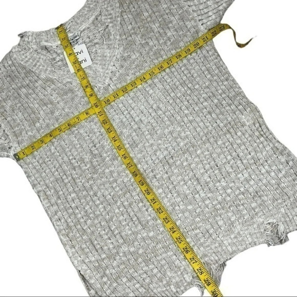 Davi & Dani y2k distressed frayed ripped v neck sweater cream oatmeal - Picture 6 of 9